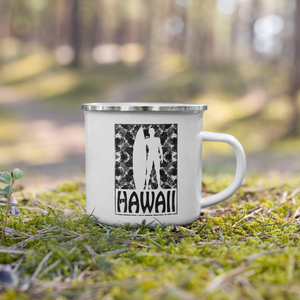 Hawaii Surfer Palm Frond Enamel Camp Mug- Small 12oz